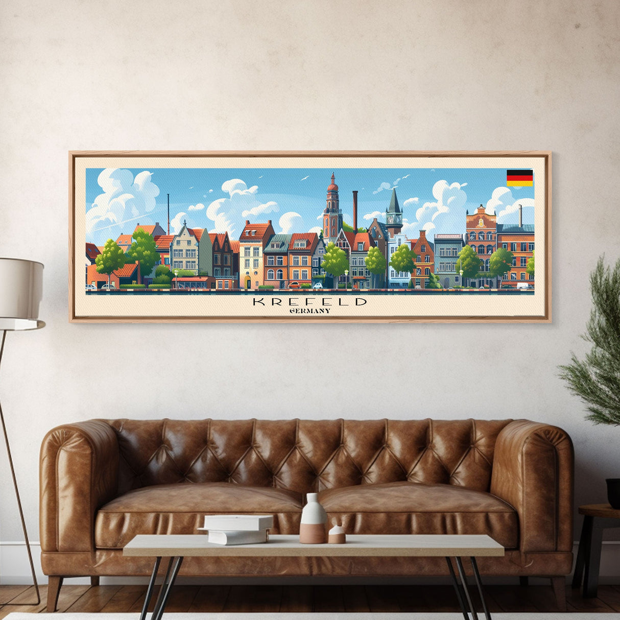 Krefeld Germany Panoramic Travel Poster, Framed Canvas Print or Metal Wall Art, Travel Art, Home Decor, Panoramic Painting, Midcentury Art