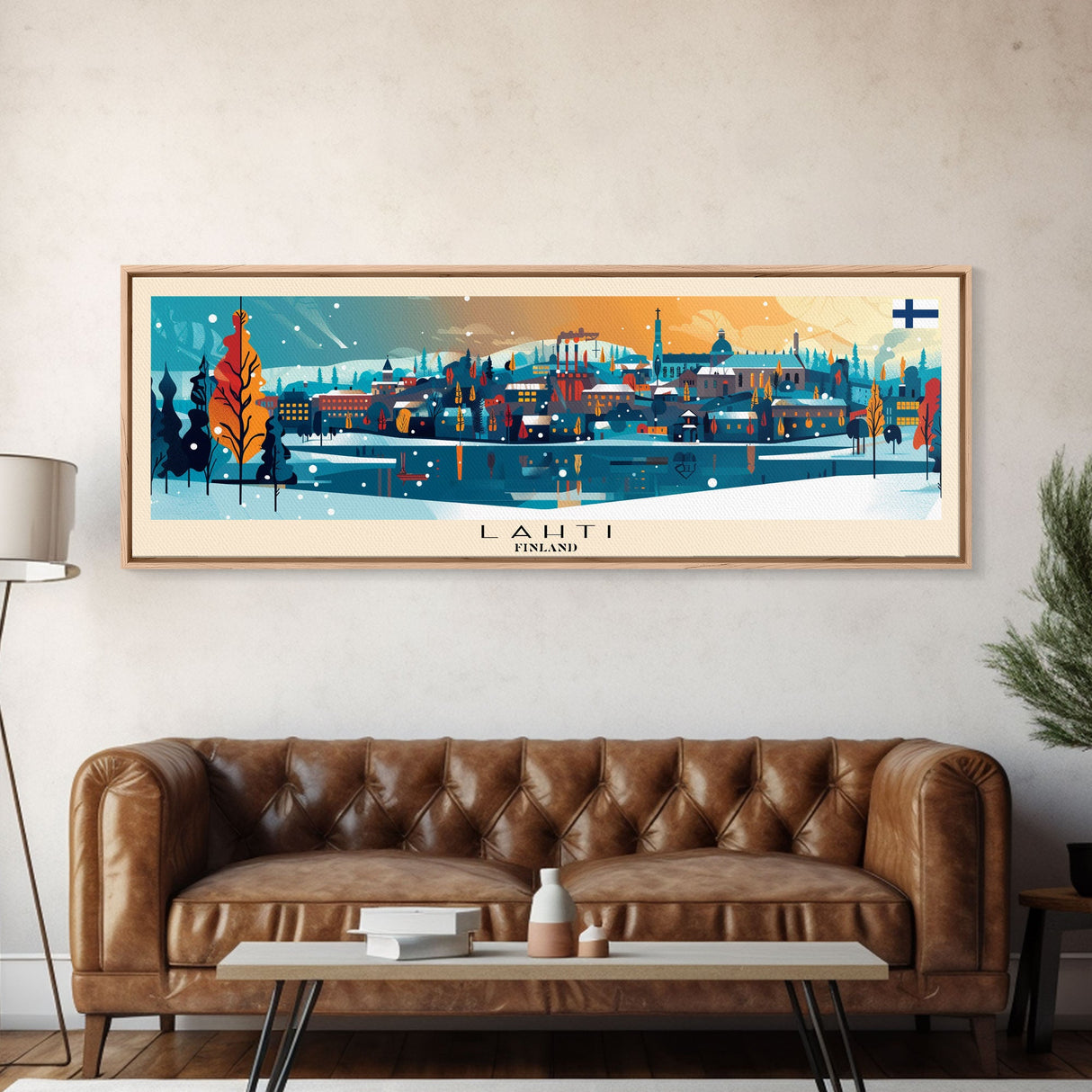 Lahti Finland Panoramic Travel Poster, Framed Canvas Print or Metal Wall Art, Travel Art, Home Decor, Panoramic Painting, Midcentury Art