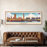 London United Kingdom Panoramic Travel Poster, Framed Canvas Print or Metal Wall Art, Travel Art, Home Decor, Panoramic Painting, Midcentury Art