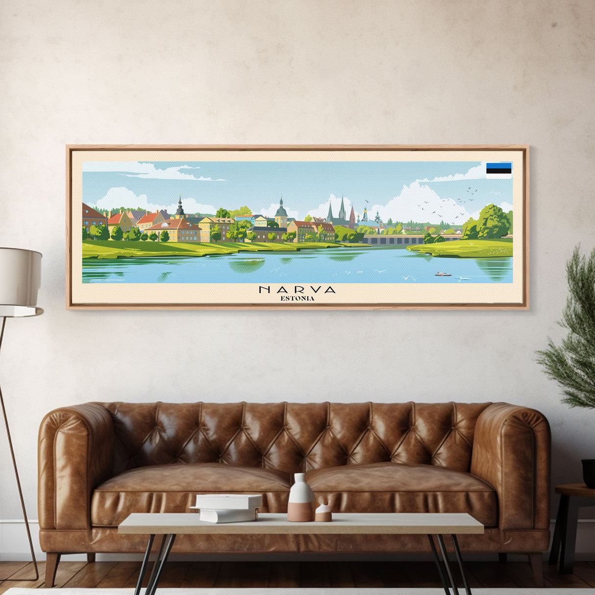Narva Estonia Panoramic Travel Poster, Framed Canvas Print or Metal Wall Art, Travel Art, Home Decor, Panoramic Painting, Midcentury Art