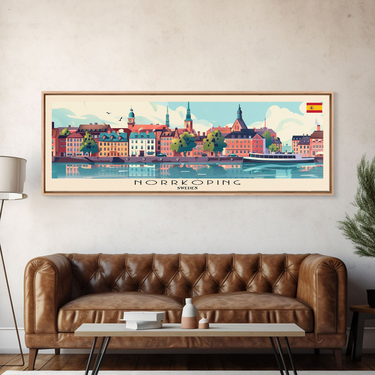 Norrkoping Sweden Travel Print Wall Art, Panoramic City Art, Travel Art, Wall Decor, Vacation Gift, Framed Canvas Print Or Metal Art
