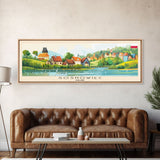 Sosnowiec Poland Panoramic Travel Poster, Framed Canvas Print or Metal Wall Art, Travel Art, Home Decor, Panoramic Painting, Midcentury Art