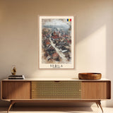 Brăila Romania Travel Poster Framed Canvas Print, Cityscape Art, Wall Decor, Travel Print, Watercolor Painting, Rustic Scene Art
