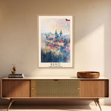 Brno Czech Republic Travel Poster Framed Canvas Print, Cityscape Art, Wall Decor, Travel Print, Watercolor Painting, Boho Style Art