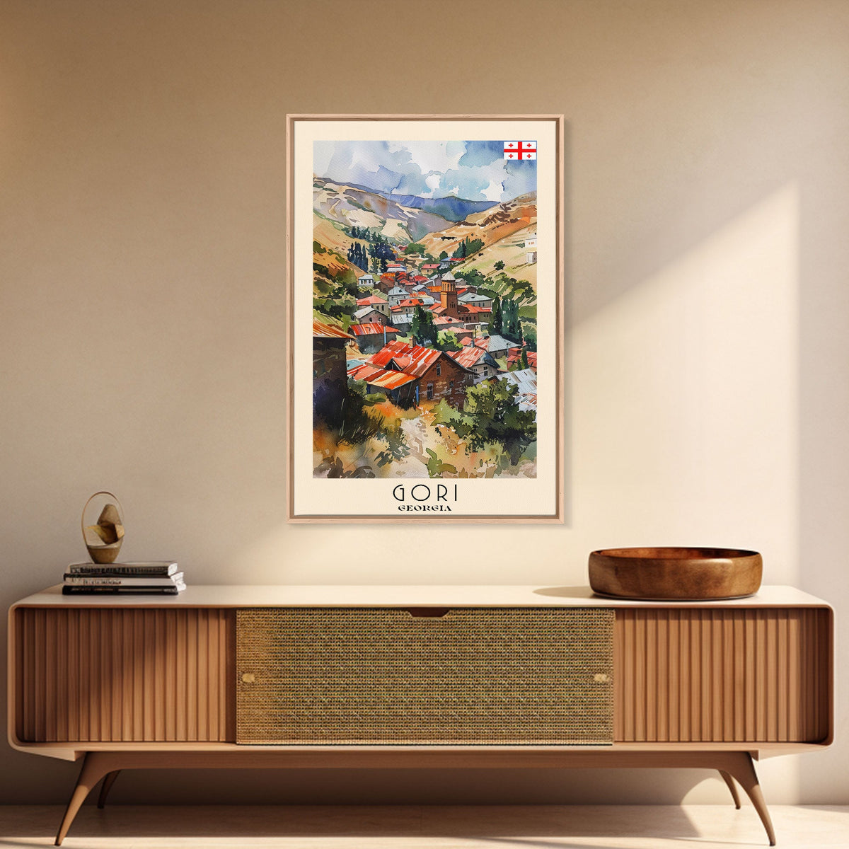 Gori Georgia Cityscape Art, Framed Canvas Print, Bedroom Wall Art, Travel Poster Art, Unique Home Decor