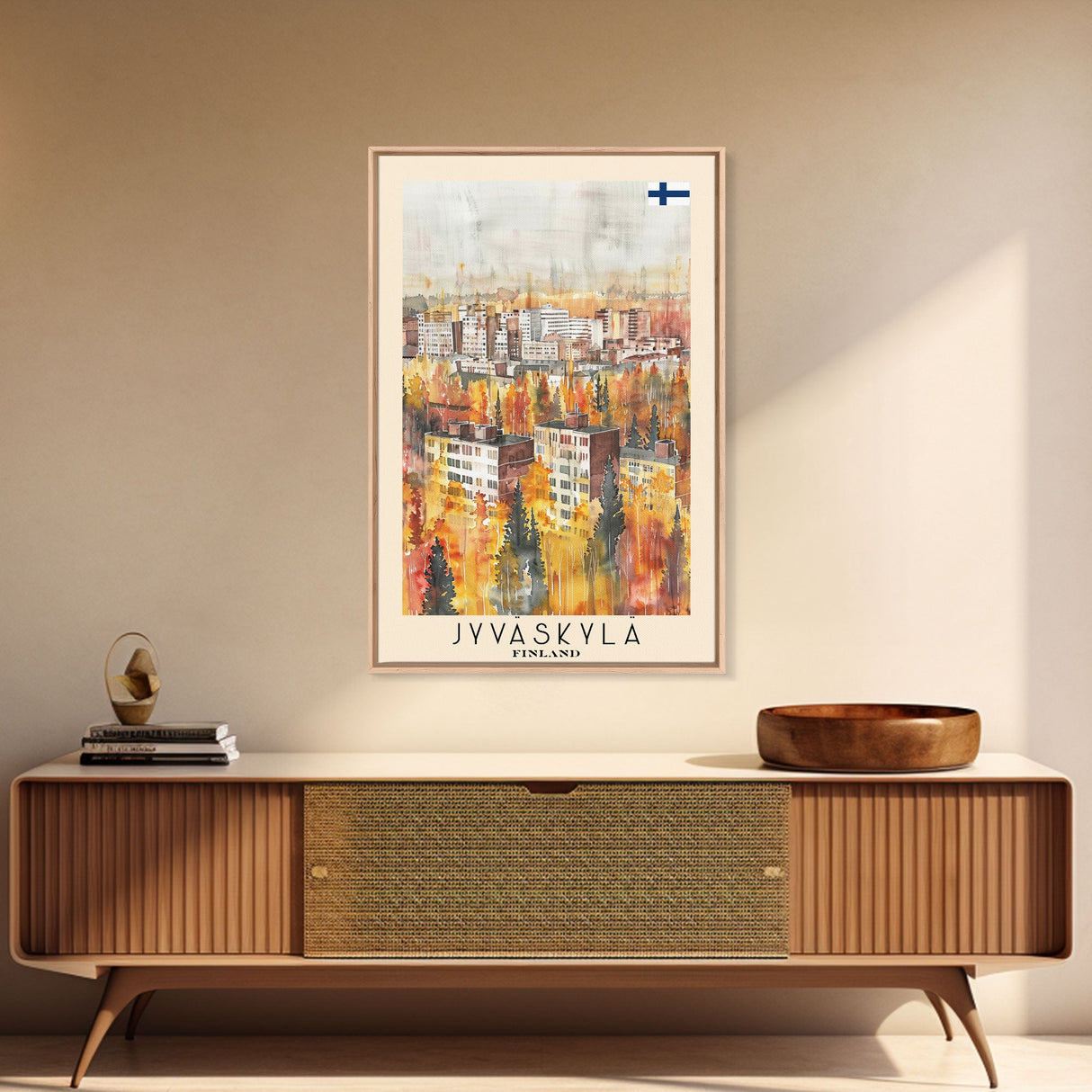 Jyvaskyla Finland Scenic Waterfront, Framed Canvas Print, Travel Poster, Nordic Wall Art, Living Room Decor, Peaceful Landscape, Home Tranquility
