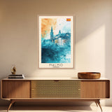 Malmo Sweden Travel Poster Framed Canvas Print, Modern Cityscape, Urban Art, Wall Hanging, Home Decor, Travel Print, Original Piece