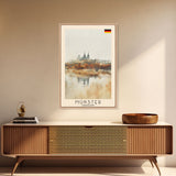 Münster Germany Travel Poster Framed Canvas Print, Historic Architecture, Watercolor Painting, Wall Art, Interior Design, Travel Print, Unique Art