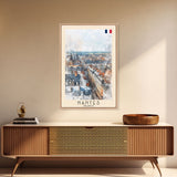 Nantes France Travel Poster Framed Canvas Print, Cityscape Watercolor Painting, Wall Art, Home Decor, Vacation Art, Urban Art, Unique Art