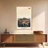 Oviedo Spain Travel Poster Framed Canvas Print, Watercolor Painting, Scenic Wall Art, Home Decor, Spanish Cityscape, Classic Art