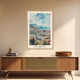Palermo Italy Travel Poster Framed Canvas Print, Watercolor Painting, Coastal Wall Art, Home Decor, Italian Seaside, Vibrant Art
