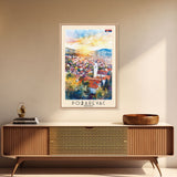 Pozega Serbia Travel Poster Framed Canvas Print, Watercolor Painting, Scenic Wall Art, Home Decor, Serbian Landscape, Classic Art
