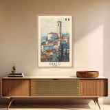 Prato Italy Travel Poster Framed Canvas Print, Watercolor Painting, Scenic Wall Art, Home Decor, Italian Landscape, Vibrant Art