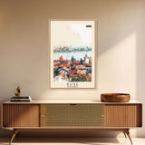 Ruse Bulgaria Travel Poster Framed Canvas Print, Watercolor Painting, Scenic Wall Art, Home Decor, Bulgarian Landscape, Classic Art
