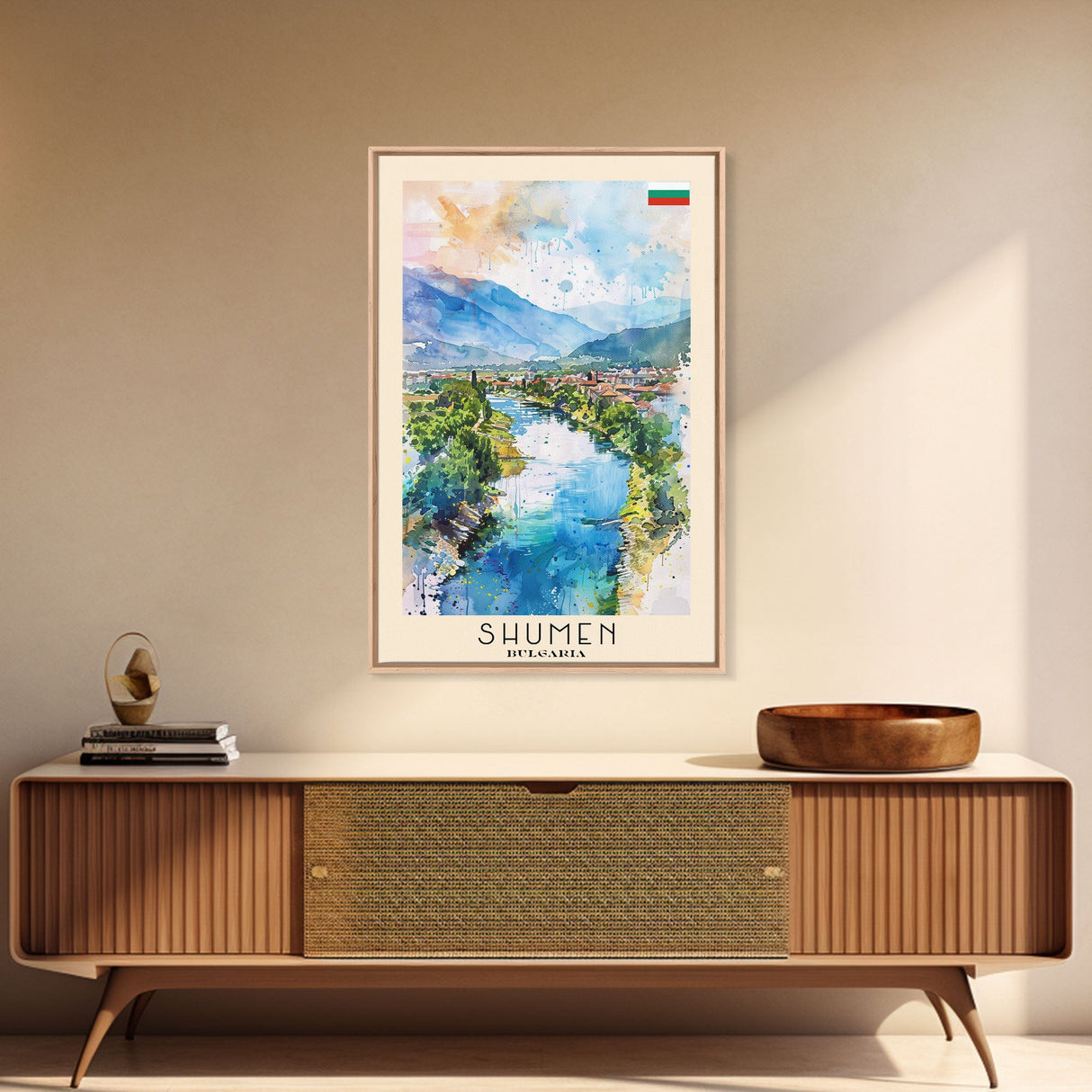 Shumen Bulgaria Travel Poster Framed Canvas Print, Watercolor Painting, Scenic Wall Art, Home Decor, Bulgarian Landscape, Classic Art