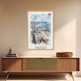 Swansea United Kingdom Travel Poster Framed Canvas Print, Watercolor Painting, Coastal Wall Art, Home Decor, British Seaside, Nautical Art