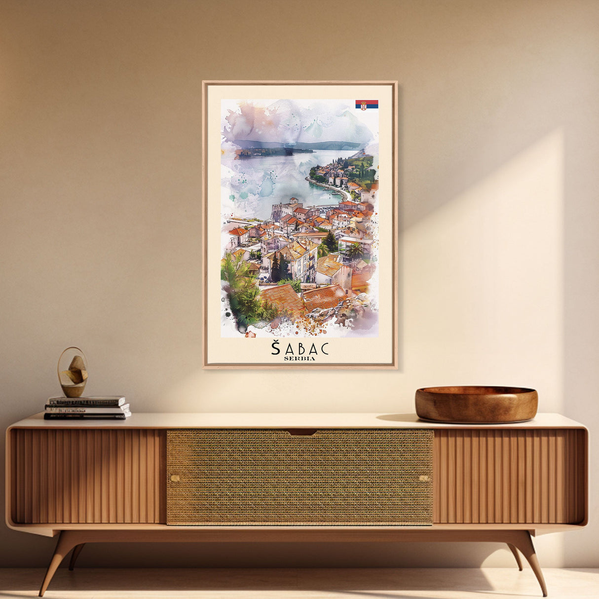 Picturesque Acharnes Greece Coastal Village, Framed Canvas Print, Living Room Art, Mediterranean Style, Home Decoration