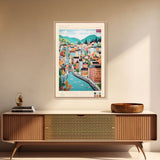 Bergen Norway Travel Poster Framed Canvas Print, Midcentury Modern Art, Pop Art Wall Decor, Home Decor, Vacation Gift, Living Room Art