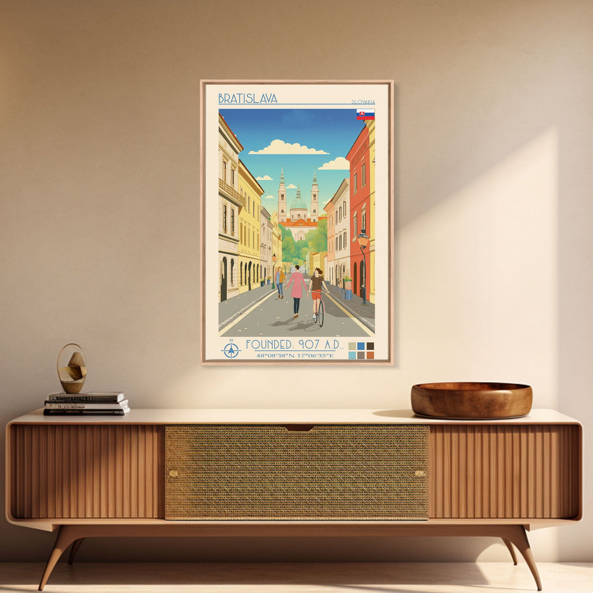 Bratislava Slovakia Travel Poster Framed Canvas Print, Midcentury Modern Art, Pop Art Wall Decor, Home Decor, Vacation Gift, Living Room Art