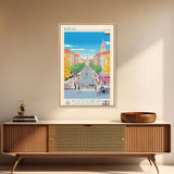 Burgas Bulgaria Travel Poster Framed Canvas Print, Midcentury Modern Art, Pop Art Wall Decor, Home Decor, Vacation Gift, Living Room Art