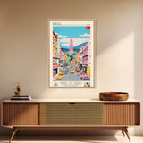 Bursa Turkey Travel Poster Framed Canvas Print, Midcentury Modern Art, Pop Art Wall Decor, Scenic Wall Art, Living Room Art