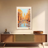 Cambridge United Kingdom Travel Poster Framed Canvas Print, Midcentury Modern Art, Pop Art Wall Decor, Home Decor, Vacation Gift, Living Room Art