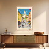 Celje Slovenia Travel Poster Framed Canvas Print, Midcentury Modern Art, Pop Art Wall Decor, Scenic Wall Art, Living Room Art