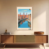 Ghent Belgium Travel Poster Framed Canvas Print, Midcentury Modern Art, Pop Art Wall Decor, Scenic Wall Art, Living Room Decoration, Office Art