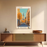 Kecskemét Hungary Travel Poster Framed Canvas Print, Midcentury Modern Art, Pop Art Wall Decor, Scenic Living Room Art, Bedroom Decor