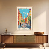 Komsomolsk on Amur Russia Travel Poster Framed Canvas Print, Midcentury Modern Art, Pop Art Wall Decor, Scenic Wall Art, Living Room Decoration, Office Art