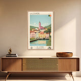 La Louvière Belgium Travel Poster Framed Canvas Print, Midcentury Modern Art, Pop Art Wall Decor, Scenic Living Room Art, Bedroom Gift