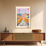 Logroño Spain Travel Poster Framed Canvas Print, Midcentury Modern Art, Pop Art Wall Decor, Scenic Art, Bedroom and Living Room Decor