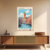 Manchester United Kingdom Travel Poster Framed Canvas Print, Midcentury Modern Art, Pop Art Wall Decor, Scenic Wall Art, Living Room Decoration, Office Art