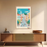 Manisa Turkey Travel Poster Framed Canvas Print, Midcentury Modern Art, Pop Art Wall Decor, Scenic Bedroom Art, Office Decoration