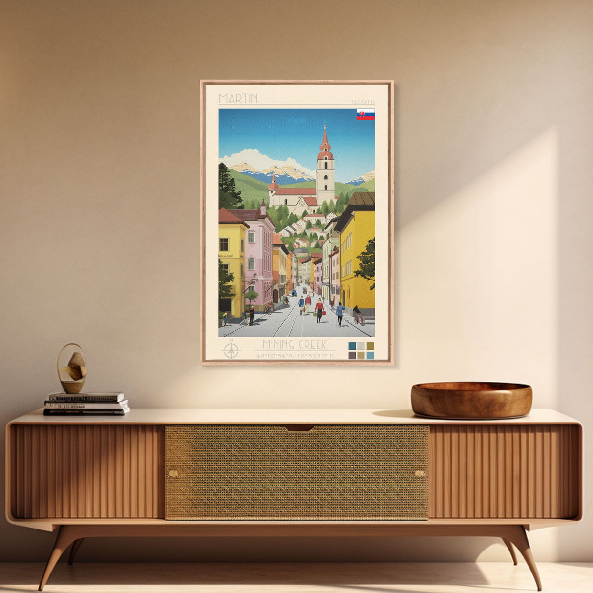 Martin Slovakia Travel Poster Framed Canvas Print, Midcentury Modern Art, Pop Art Wall Decor, Scenic Wall Art, Living Room Decoration, Office Art