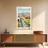 Miskolc Hungary Travel Poster Framed Canvas Print, Midcentury Modern Art, Pop Art Wall Decor, Scenic Living Room Art, Bedroom Decor