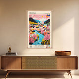 Mostar Bosnia and Herzegovina Travel Poster Framed Canvas Print, Midcentury Modern Art, Pop Art Wall Decor, Home Decor, Vacation Gift, Bedroom Art