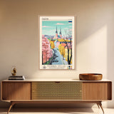 Narva Estonia Travel Poster Framed Canvas Print, Midcentury Modern Art, Pop Art Wall Decor, Scenic Bedroom Art, Office Decoration