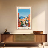 Nikaia Greece Travel Poster Framed Canvas Print, Midcentury Modern Art, Pop Art Wall Decor, Scenic Wall Art, Living Room Decoration, Office Art