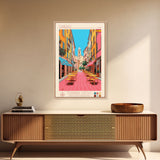 Oviedo Spain Travel Poster Framed Canvas Print, Midcentury Modern Art, Pop Art Wall Decor, Scenic Wall Art, Bedroom Decoration