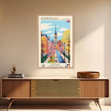 Peterborough United Kingdom Travel Poster Framed Canvas Print, Midcentury Modern Art, Pop Art Wall Decor, Home Decor, Vacation Gift, Office Art