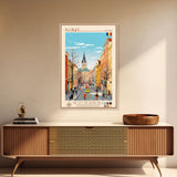 Ploiești Romania Travel Poster Framed Canvas Print, Midcentury Modern Art, Pop Art Wall Decor, Scenic Wall Art, Bedroom Decoration