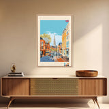 Portsmouth United Kingdom Travel Poster Framed Canvas Print, Midcentury Modern Art, Pop Art Wall Decor, Scenic Wall Art, Bedroom Decoration