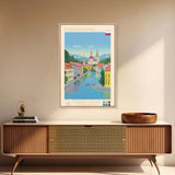 Považská Bystrica Slovakia Travel Poster Framed Canvas Print, Midcentury Modern Art, Pop Art Wall Decor, Scenic Wall Art, Living Room Decoration, Office Art