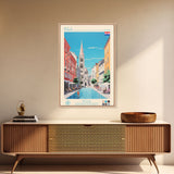 Pula Croatia Travel Poster Framed Canvas Print, Midcentury Modern Art, Pop Art Wall Decor, Scenic Wall Art, Living Room Decoration, Office Gift