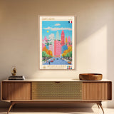 Saint-Denis France Travel Poster Framed Canvas Print, Midcentury Modern Art, Pop Art Wall Decor, Scenic Wall Art, Bedroom Decor