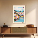 Skien Norway Travel Poster Framed Canvas Print, Midcentury Modern Art, Pop Art Wall Decor, Scenic Wall Art, Bedroom Art