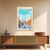 Tomsk Russia Travel Poster Framed Canvas Print, Midcentury Modern Art, Pop Art Wall Decor, Living Room Art, Scenic Wall Art