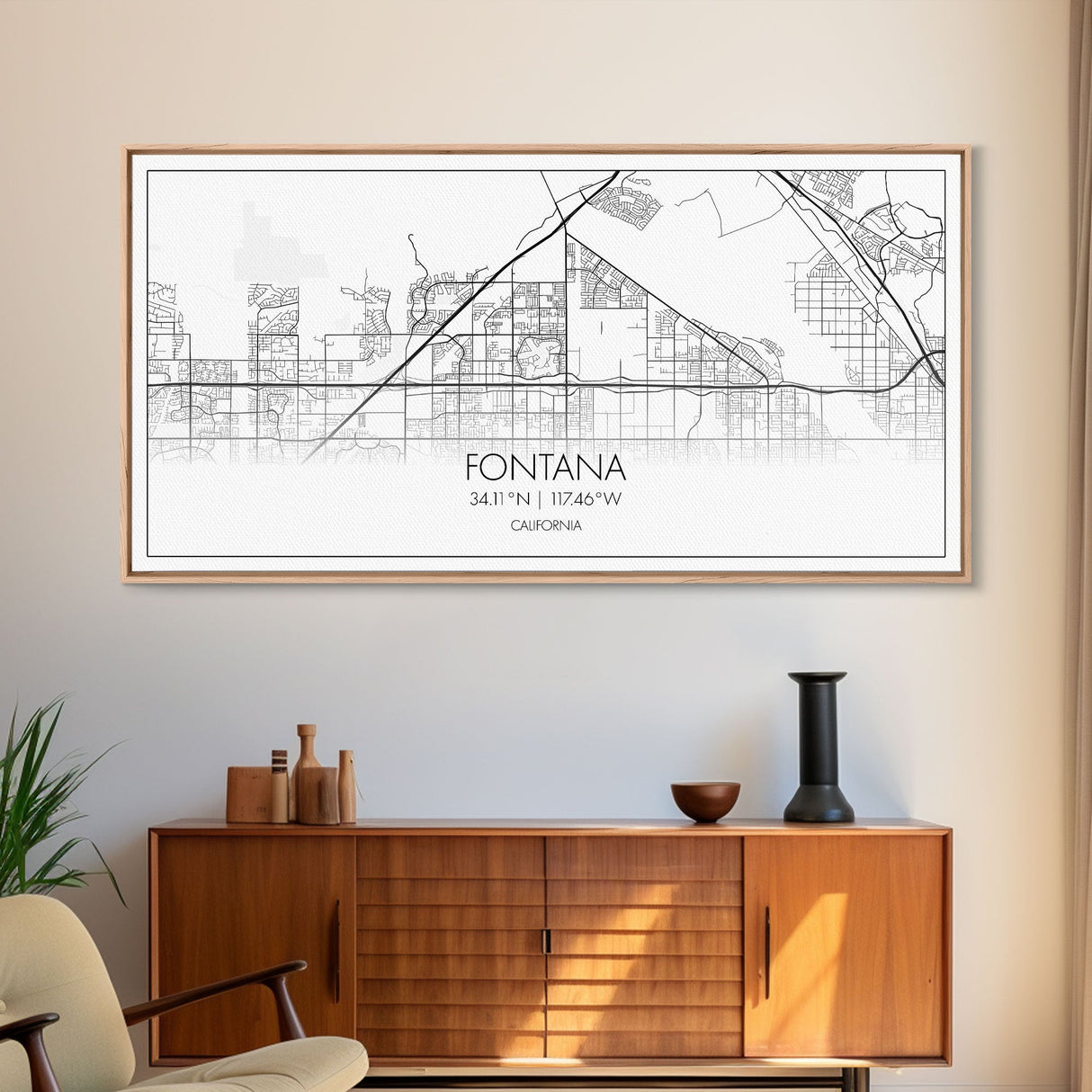 Fontana Street Map, California Map, Map Art, Minimalist Art, Wall Art, Canvas Art, Gift For Couples, Game Room Prints, Above Bed Décor