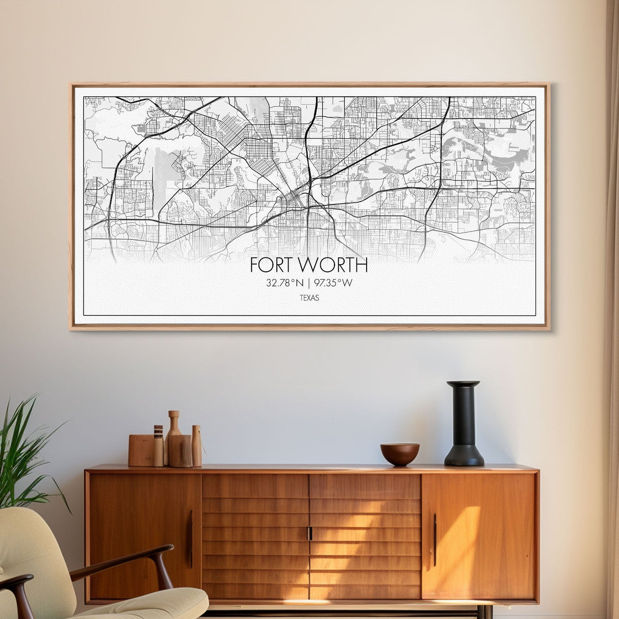 Fort Worth Map, Texas Map, Map Art, Minimalist Art, Wall Art, Canvas Art, Lake House Décor, RV Wall Décor, Birthday Gift, Office Wall Print